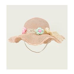 Babyhug Straw Hat With Floral Applique Cream - Diameter 16 cm