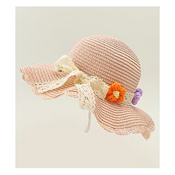 Babyhug Straw Hat With Floral Applique Cream - Diameter 16 cm