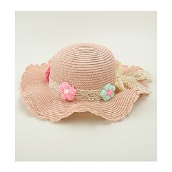 Babyhug Straw Hat With Floral Applique Cream - Diameter 16 cm