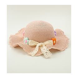 Babyhug Straw Hat With Floral Applique Cream - Diameter 16 cm