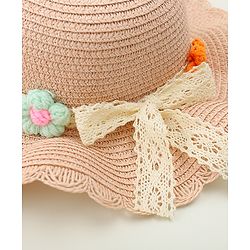 Babyhug Straw Hat With Floral Applique Cream - Diameter 16 cm