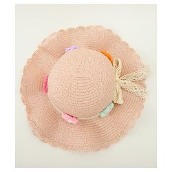 Babyhug Straw Hat With Floral Applique Cream - Diameter 16 cm