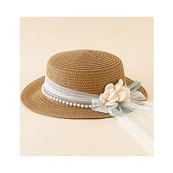 Babyhug Straw Hat With Floral Applique Brown - Diameter 17 cm