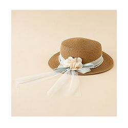 Babyhug Straw Hat With Floral Applique Brown - Diameter 17 cm