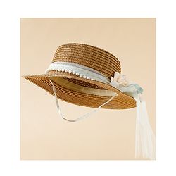 Babyhug Straw Hat With Floral Applique Brown - Diameter 17 cm
