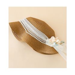 Babyhug Straw Hat With Floral Applique Brown - Diameter 17 cm
