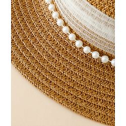 Babyhug Straw Hat With Floral Applique Brown - Diameter 17 cm