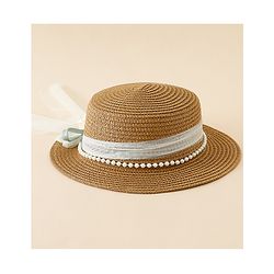 Babyhug Straw Hat With Floral Applique Brown - Diameter 17 cm
