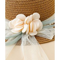 Babyhug Straw Hat With Floral Applique Brown - Diameter 17 cm