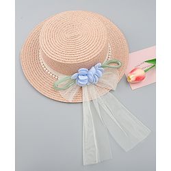 Babyhug Straw Hat With Floral Applique Pink - Diameter 17 cm