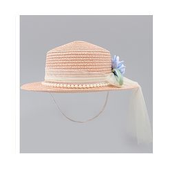 Babyhug Straw Hat With Floral Applique Pink - Diameter 17 cm