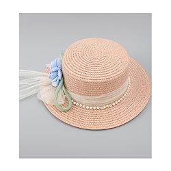 Babyhug Straw Hat With Floral Applique Pink - Diameter 17 cm