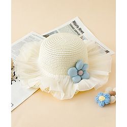 Babyhug Straw Hat With Floral Applique White - Diameter 16 cm