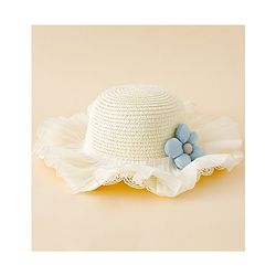 Babyhug Straw Hat With Floral Applique White - Diameter 16 cm