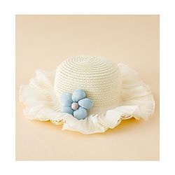 Babyhug Straw Hat With Floral Applique White - Diameter 16 cm