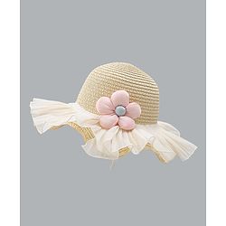 Babyhug Straw Hat With Floral Applique Beige - Diameter 16 cm