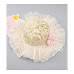 Babyhug Straw Hat With Floral Applique Beige - Diameter 16 cm