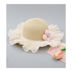 Babyhug Straw Hat With Floral Applique White - Diameter 16 cm