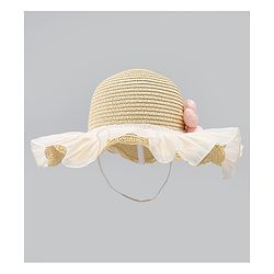 Babyhug Straw Hat With Floral Applique White - Diameter 16 cm