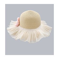 Babyhug Straw Hat With Floral Applique White - Diameter 16 cm