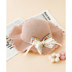 Babyhug Straw Hat With Floral Applique Pink - Diameter 16 cm