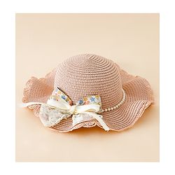 Babyhug Straw Hat With Floral Applique Pink - Diameter 16 cm