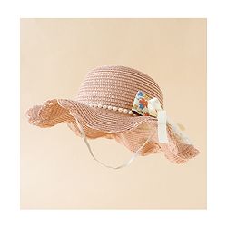 Babyhug Straw Hat With Floral Applique Pink - Diameter 16 cm