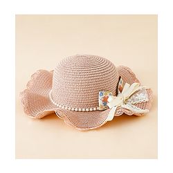 Babyhug Straw Hat With Floral Applique Pink - Diameter 16 cm