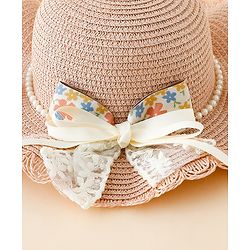 Babyhug Straw Hat With Floral Applique Pink - Diameter 16 cm