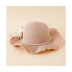 Babyhug Straw Hat With Floral Applique Pink - Diameter 16 cm