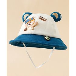 Babyhug Bucket Hat with Bear & Ear Applique Blue - Diameter 16 cm