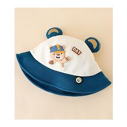 Babyhug Bucket Hat with Bear & Ear Applique Blue - Diameter 16 cm