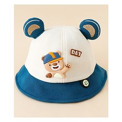 Babyhug Bucket Hat with Bear & Ear Applique Blue - Diameter 16 cm