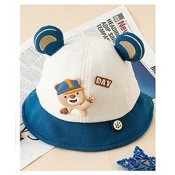Babyhug Bucket Hat with Bear & Ear Applique Blue - Diameter 16 cm