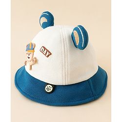 Babyhug Bucket Hat with Bear & Ear Applique Blue - Diameter 16 cm