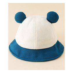 Babyhug Bucket Hat with Bear & Ear Applique Blue - Diameter 16 cm
