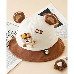 Babyhug Bucket Hat with Bear & Ear Applique Brown - Diameter 16 cm