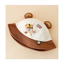 Babyhug Bucket Hat with Bear & Ear Applique Brown - Diameter 16 cm