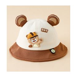 Babyhug Bucket Hat with Bear & Ear Applique Brown - Diameter 16 cm
