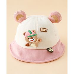 Babyhug Bucket Hat with Bear & Ear Applique Blue - Diameter 16 cm
