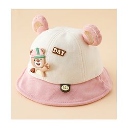 Babyhug Bucket Hat with Bear & Ear Applique Blue - Diameter 16 cm