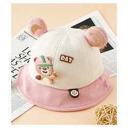 Babyhug Bucket Hat with Bear & Ear Applique Blue - Diameter 16 cm