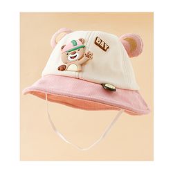 Babyhug Bucket Hat with Bear & Ear Applique Blue - Diameter 16 cm
