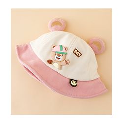 Babyhug Bucket Hat with Bear & Ear Applique Blue - Diameter 16 cm