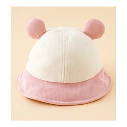 Babyhug Bucket Hat with Bear & Ear Applique Blue - Diameter 16 cm