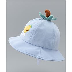 Babyhug 100% Cotton Bucket Hat with Fruit Embroidery & Applique Light Blue - Diameter 16 cm