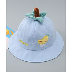 Babyhug 100% Cotton Bucket Hat with Fruit Embroidery & Applique Light Blue - Diameter 16 cm
