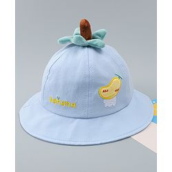 Babyhug 100% Cotton Bucket Hat with Fruit Embroidery & Applique Light Blue - Diameter 16 cm