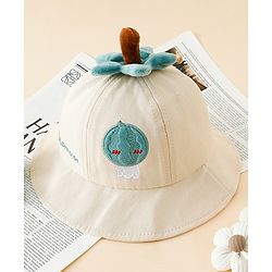 Babyhug Cotton Bucket Hat with Fruit Embroidery & Applique Light Blue - Diameter 16 cm