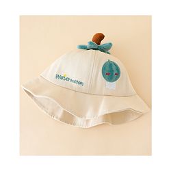 Babyhug Cotton Bucket Hat with Fruit Embroidery & Applique Light Blue - Diameter 16 cm